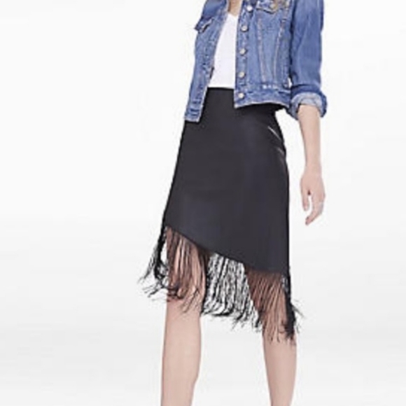 Black Leather and Fringe Asymmetrical Skirt - Picture 1 of 7